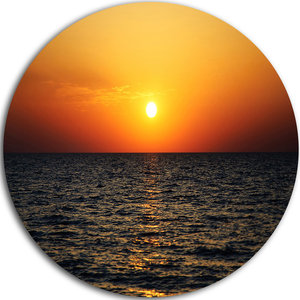 Sunset Panorama Under Sea Surface Modern Seashore Round Wall Art Beach Style Metal Wall Art By Design Art Usa