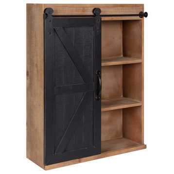 Cates Wood Wall Storage Cabinet with Sliding Barn Door, Rustic Brown Black