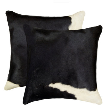 18"x18" Torino Kobe Cowhide Pillows, Set of 2, Black and White