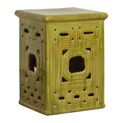 Moss Green Square Frame Lattice Garden Stool - Accent And Garden Stools