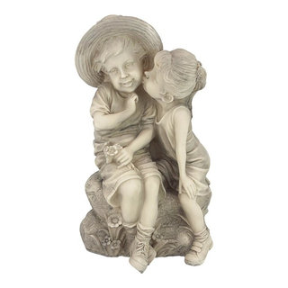 Kissing Kids Boy and Girl Statue - Contemporary - Garden Statues