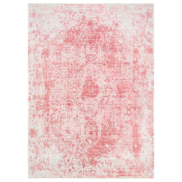 Hand Knotted Pink Broken Persian Design Wool And Silk Oriental Rug, 10'0"x14'0"