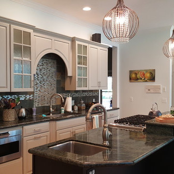 White cabinets to Light Grey and Black Island