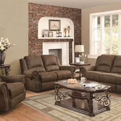 Coaster 3 Pieces Sir Rawlinson Brown Sofa Set - Living Room Furniture Sets
