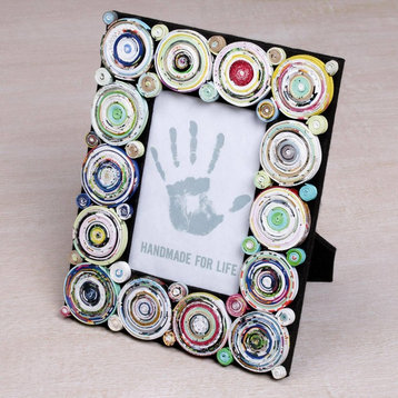 Hypnotizing Circles, 4"x6" Recycled Paper Photo Frame, Indonesia