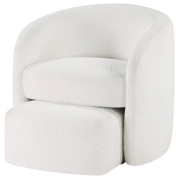 Silvie White Boucle Fabric Accent Chair with Ottoman