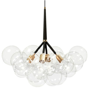 Contemporary Clear Glass Bubble Chandelier, Black, 4 Lights