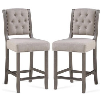 Home Square 2 Piece Upholstered Solid Wood Stationary Counter Stool Set in Gray