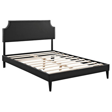 Modway Laura Full Vinyl Platform Bed With Squared Tapered Legs, Black