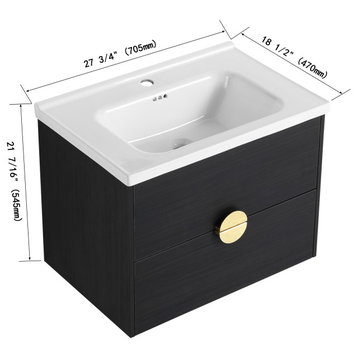 BNK Bathroom Vanity with Sink, Modern Vanity with Soft Close drawers, Black-28inch