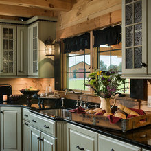 Log home white cabinets