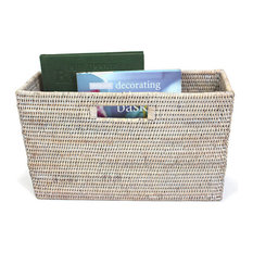 White Wash Rattan Slim Magazine Basket