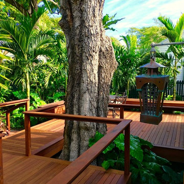 Ipe deck with Mahogany bench and Tigerwood outdoor shower