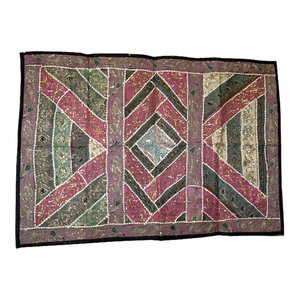 Mogul Interior - Consigned Wall Hanging Tapestry Hand Embroidered Indian Home Decor Art - Tapestries