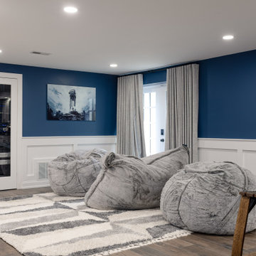 Basement – Modern Media Lounge – Deep Navy Walls & Bean Bags