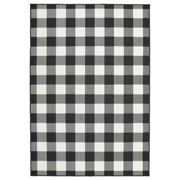 7??10??Black And Ivory Gingham Indoor Outdoor Area Rug