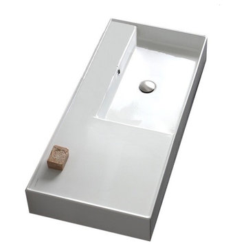 40" Ceramic Wall Mount or Vessel Sink With Counter Space, No Hole