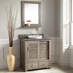 30" ARREY TEAK VANITY FOR SEMI-RECESSED SINK - GRAY WASH - Bathroom Vanities And Sink Consoles
