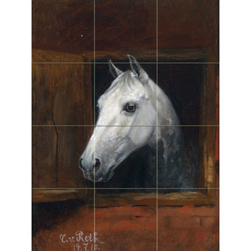 Tile Mural White Horse In The Window, Marble