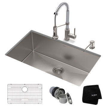 30" Undermount Stainless Steel Kitchen Sink, Pull-Down Faucet SSCH w Dispenser