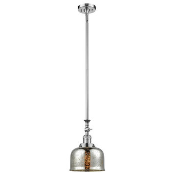 1-Light Large Bell 8" Pendant, Polished Chrome, Glass: Silver Mercury