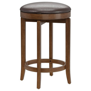 Bowery Hill 25" Traditional Wood/Faux Leather Swivel Counter Stool in Brown