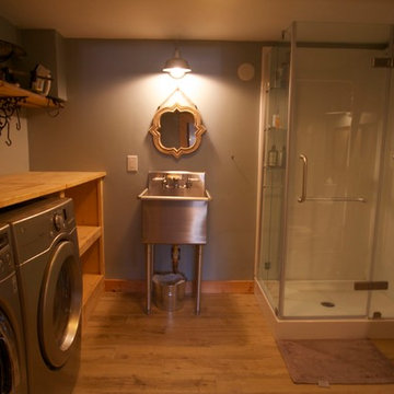 lowered basement with barn board