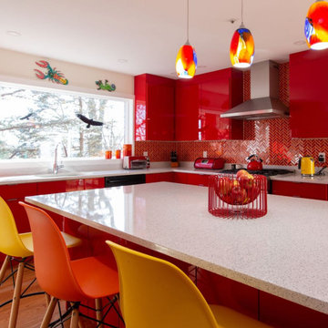Custom Red Lacquer Kitchen