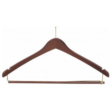 Anti-Theft Curved Suit Hanger With Locking Bar, Walnut/Brass Finish, Box of 50