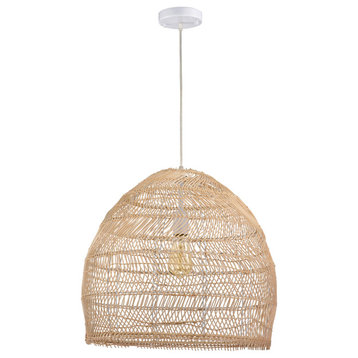 Warehouse of Tiffany's IMP731A/1 Blanc 1 Light, Rattan Dome Basket Pendant Light