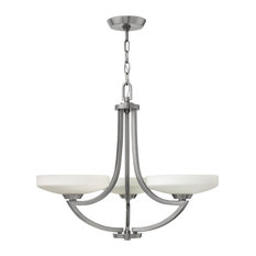 Hinkley Polished Antique Nickel and Etched Glass 3-Light Chandelier