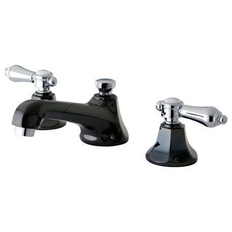 Kingston Widespread Bathroom Faucet w/Pop-Up, Black Stainless Steel/Chrome