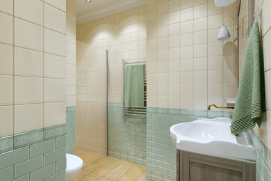 На фото: ванная комната в стиле ретро с