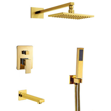 Florence Gold Plated Wall Mount LED Rainfall Shower Set, 10"