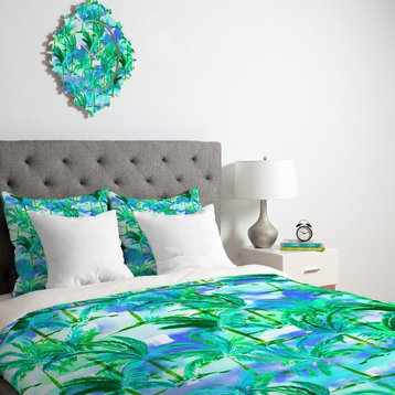 Amy Sia Palm Tree Blue Green Duvet Cover, King