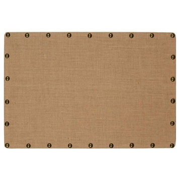 Linon Medium Wood Burlap Bulletin Board with Bronze Nailheads in Brown