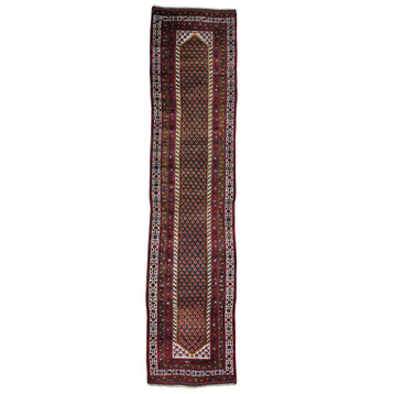 Antique Persian Northwest Boteh Design Runner Handmade Rug, 3'2"x13'10"