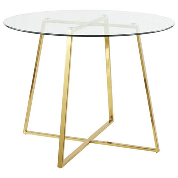 Cosmo Contemporary/Glam Dining Table, Gold Metal/Clear Tempered Glass
