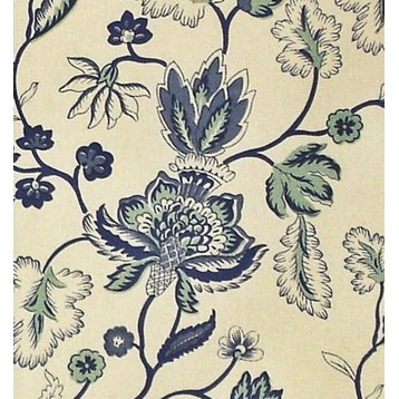 Blue Indienne Fabric Floral Aqua Sea Green Handprint, Standard Cut