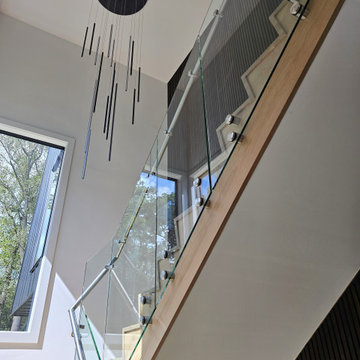 Project #129 | Modern White Oak Staircase with Slanted Risers