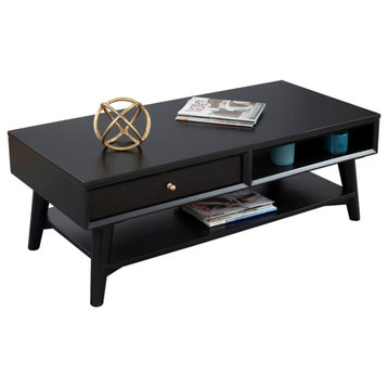 Alpine Furniture Flynn Wood 1 Drawer Coffee Table in Black