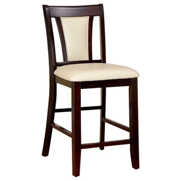 Wooden Side Chair With Padded Ivory Seat & Back, Pack Of 2, Cherry Brown