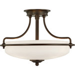 Quoizel - Quoizel GF1717PN Three Light Semi-Flush Mount Griffin Palladian Bronze - This understated style provides a stylish soft modern look for most any room. The etched shade is painted white inside diffusing the light evenly and illuminating your home with a soothing glow. It is held in place by softly curved arms and is available in three finishes: Antique Nickel Polished Chrome Palladian Bronze and Weathered Brass.