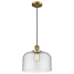 Innovations Lighting - 1-Light Large Bell 12" Pendant, Brushed Brass, Glass: Seedy - One of our largest and original collections, the Franklin Restoration is made up of a vast selection of heavy metal finishes and a large array of metal and glass shades that bring a touch of industrial into your home.