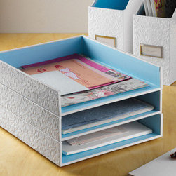 Embossed Flower Paper Tray - Set of 3 - Storage Bins And Boxes