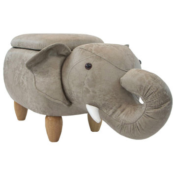 15" Seat Height Elephant Animal Shape Storage Ottoman, Tan