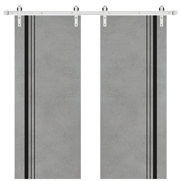 Sturdy Double Barn Door 84 x 96 with | Planum 0011 Concrete with  | 14FT