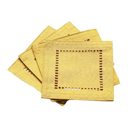 Xia Home Fashions - Melrose Easy Care Cutwork Hemstitch Coaster, Gold, 6"x6", Set of 12, Gold - Coasters