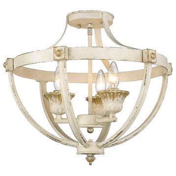 Golden Lighting Jules 3-Light Semi-Flush in Antique Ivory