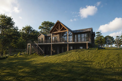 Example of a minimalist two-story vinyl exterior home design in Other with a shingle roof